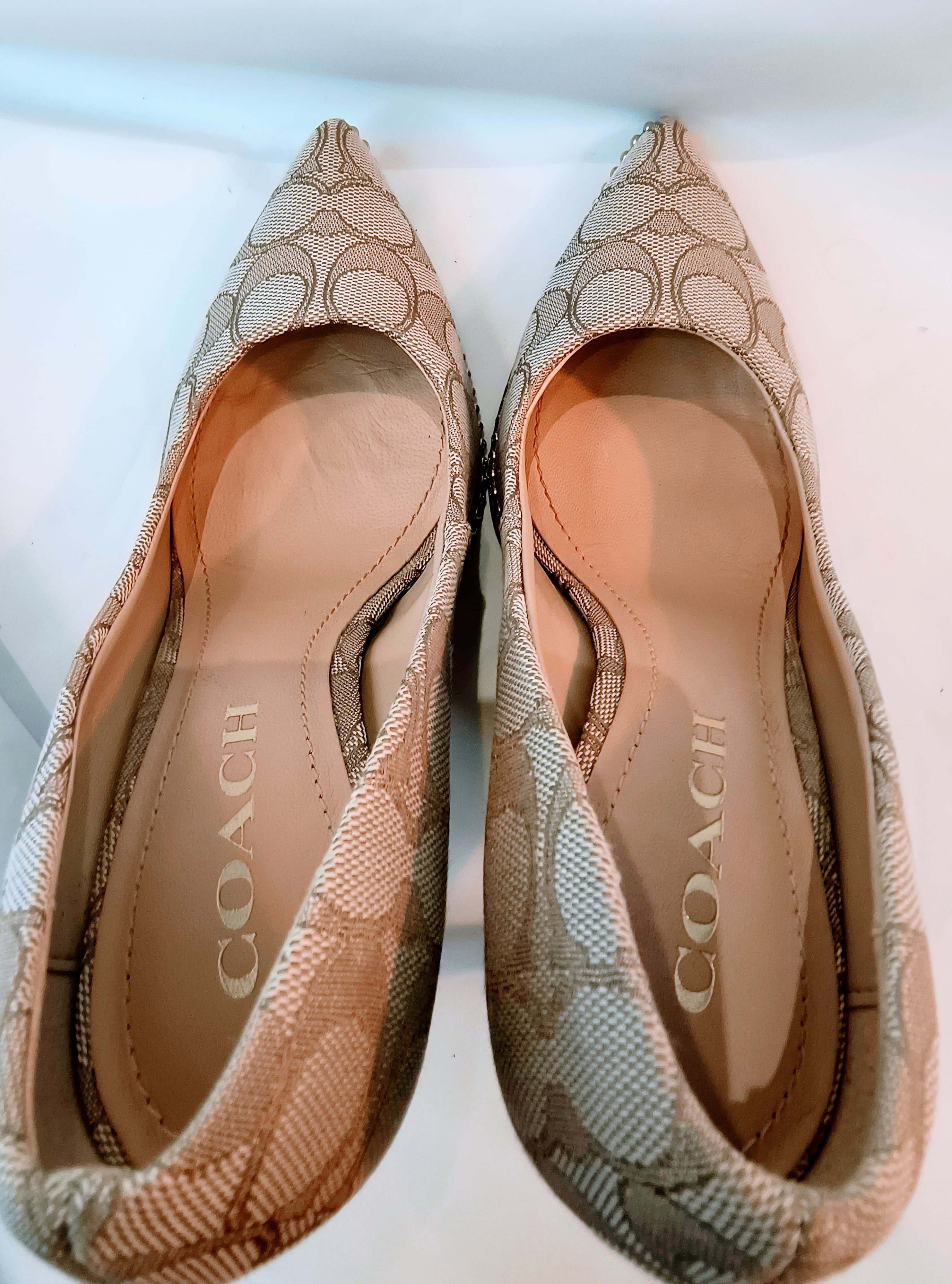 COACH Waverly 85 mm Pump with Bead Chain in Signature Coated Canvas (Tan/Stone) - Thumbnail 9
