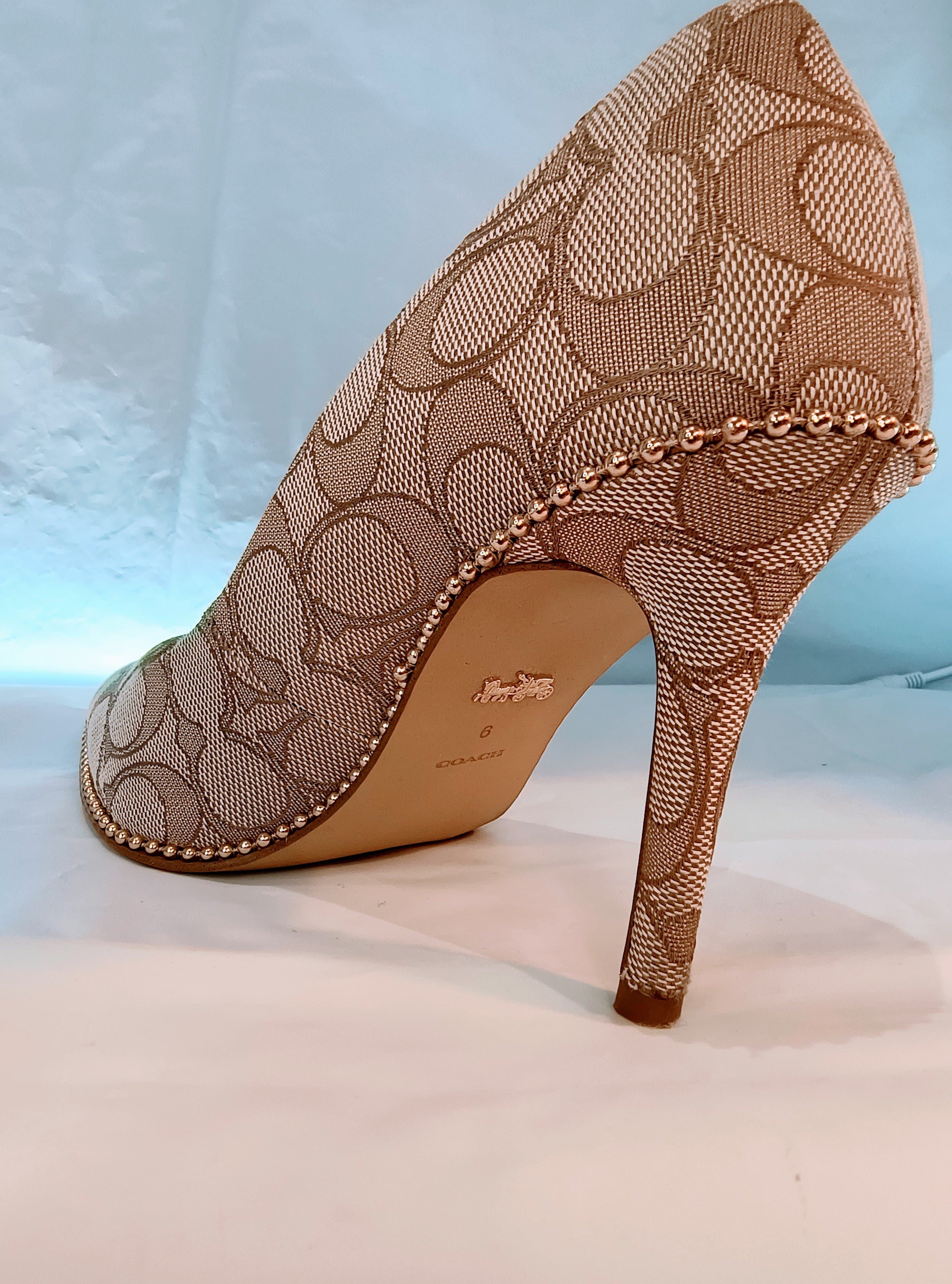 COACH Waverly 85 mm Pump with Bead Chain in Signature Coated Canvas (Tan/Stone) - Thumbnail 6