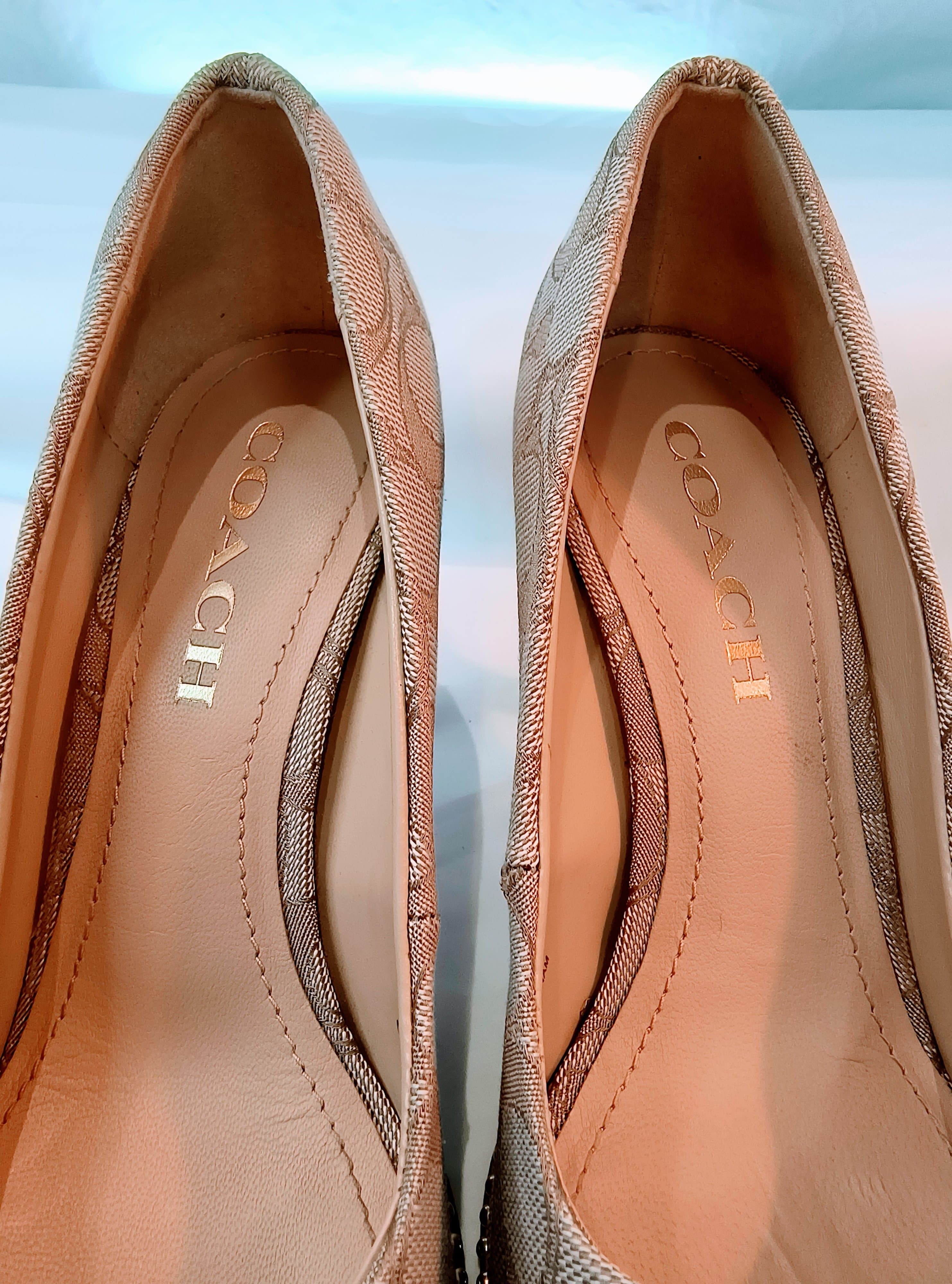COACH Waverly 85 mm Pump with Bead Chain in Signature Coated Canvas (Tan/Stone) - Thumbnail 10