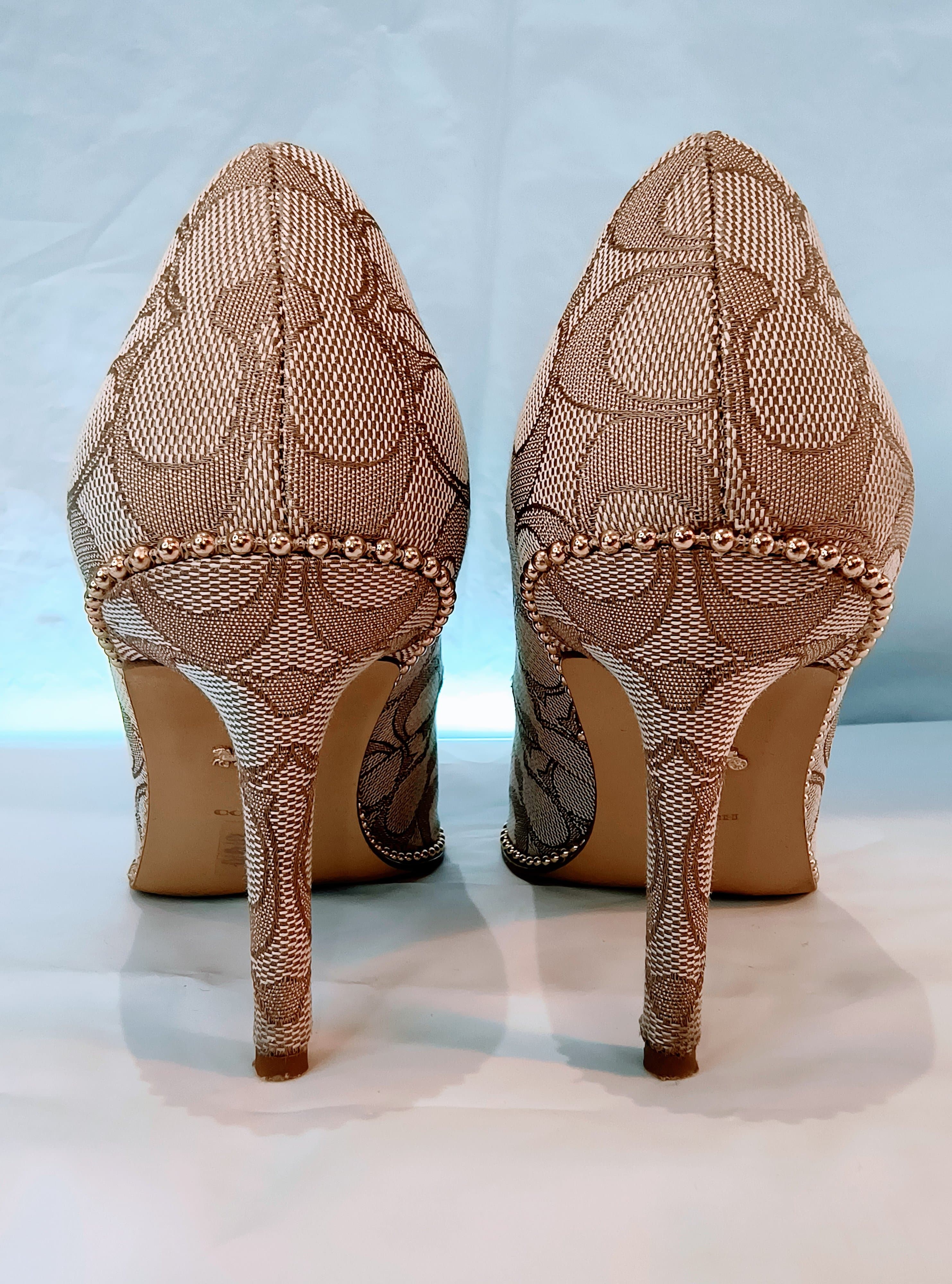 COACH Waverly 85 mm Pump with Bead Chain in Signature Coated Canvas (Tan/Stone) - Thumbnail 4