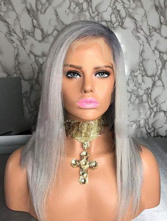 Gray Bob Virgin Human Hair Lace Front Wig