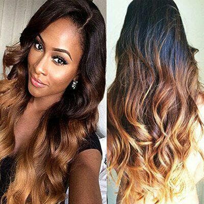 Body Wave #1B/#4/#27 Three Tone Ombre Brazilian Remy Human Hair Lace Front Wig - Thumbnail 3