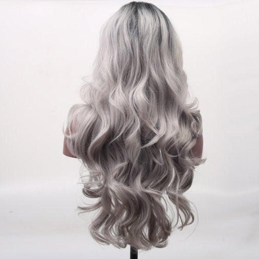 Black Gray Wavy Darkroot Ombre Lace Front Wig - Thumbnail 4