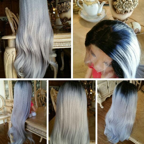 Black Gray Ombre Lace Front Wig - Thumbnail 2