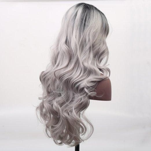 Black Gray Wavy Darkroot Ombre Lace Front Wig - Thumbnail 3