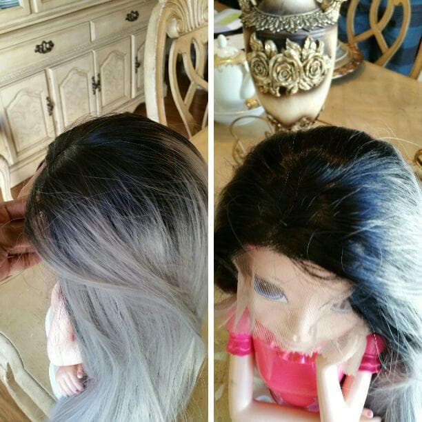 Black Gray Ombre Lace Front Wig - Thumbnail 3