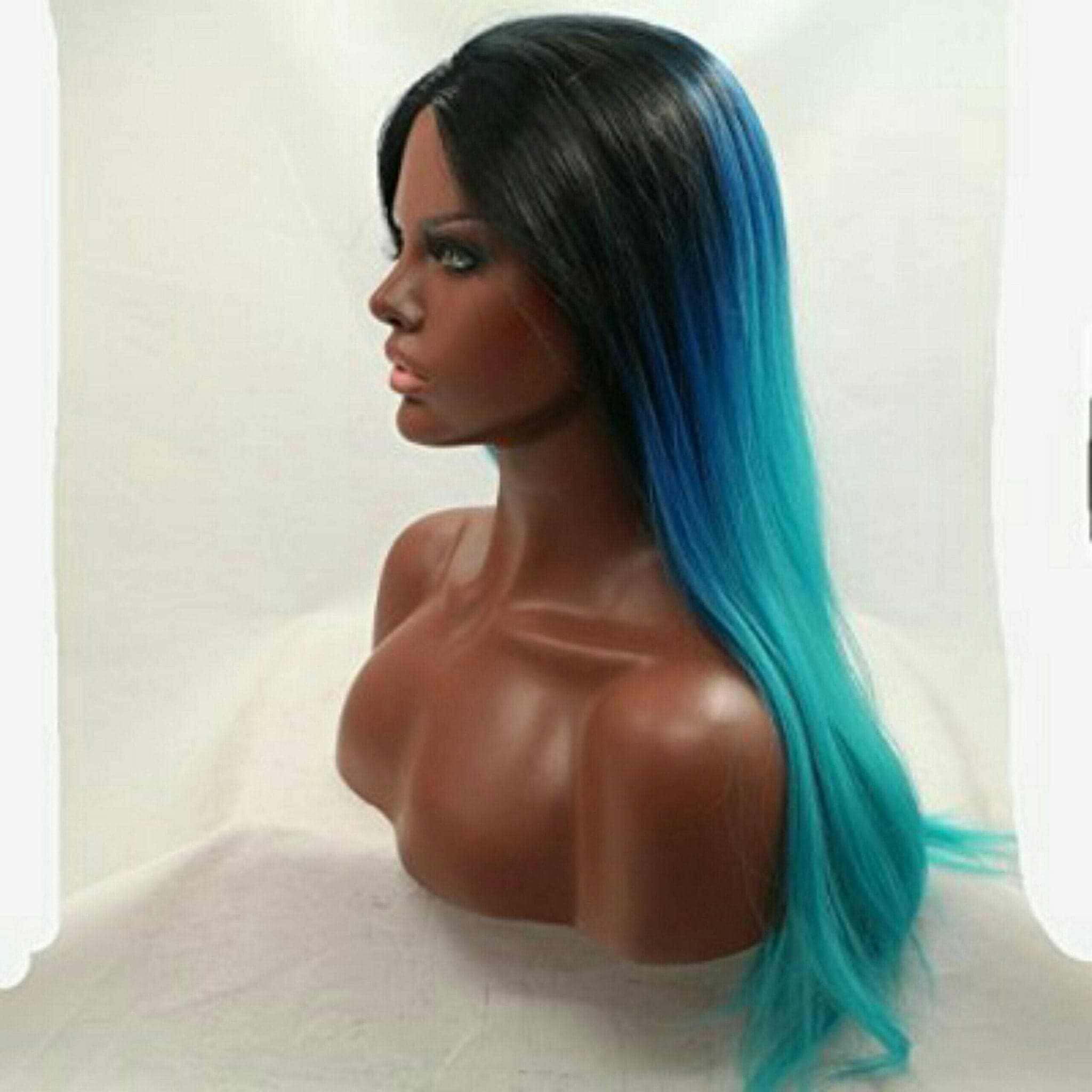 Black Blue Green Ombre Lace Front Wig - Thumbnail 2