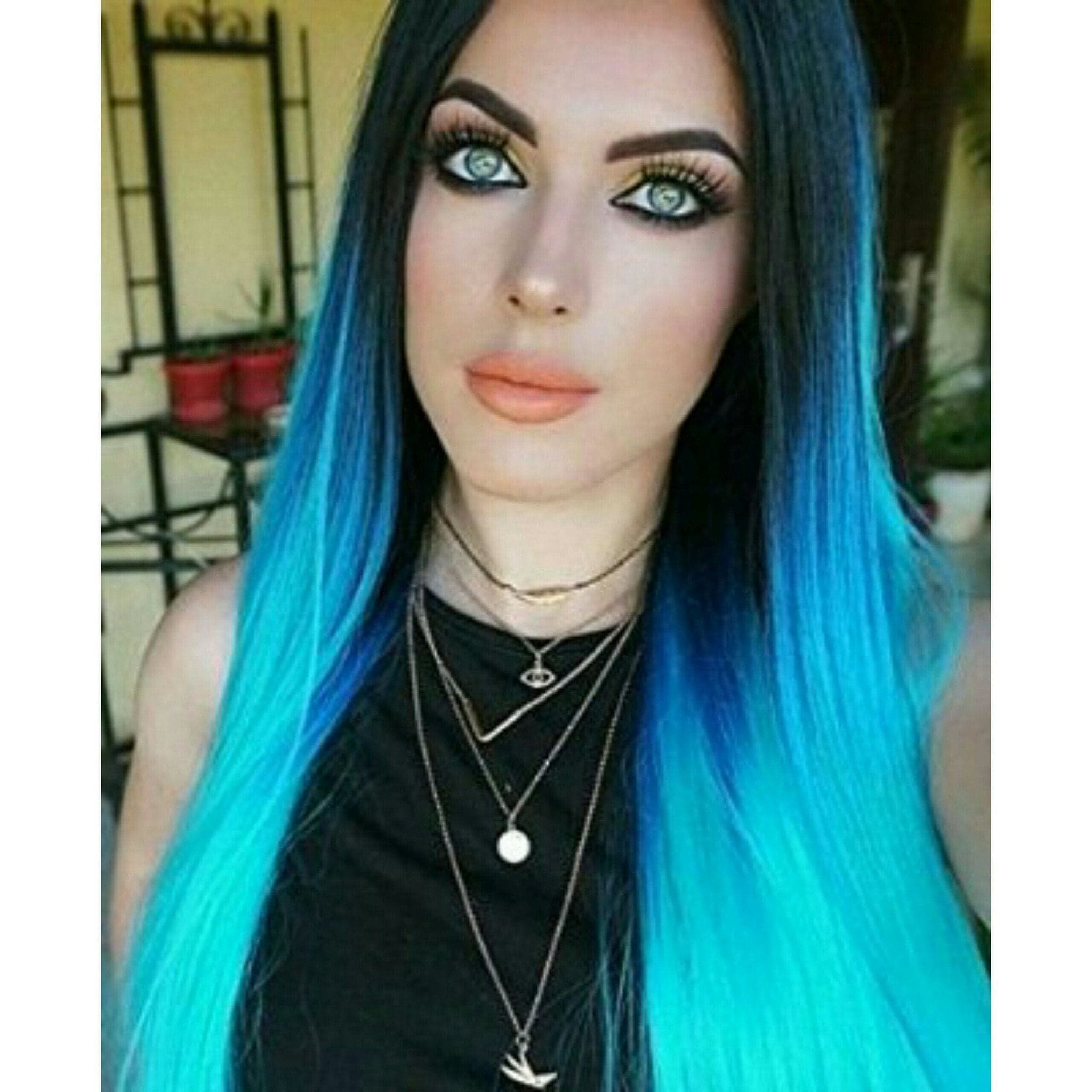 Black Blue Green Ombre Lace Front Wig