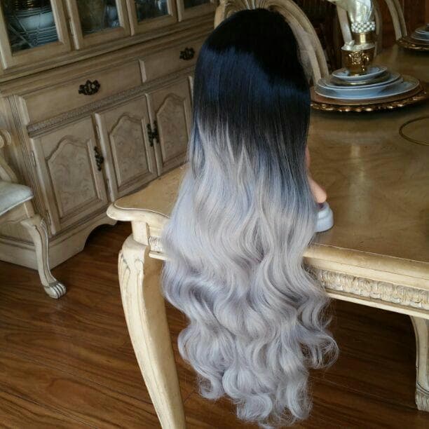 Black Gray Bodywave Ombre Lace Front Wig - Thumbnail 4