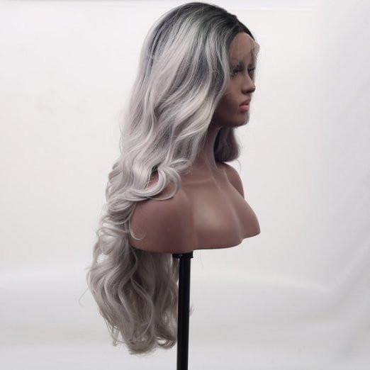 Black Gray Bodywave Ombre Lace Front Wig - Thumbnail 2