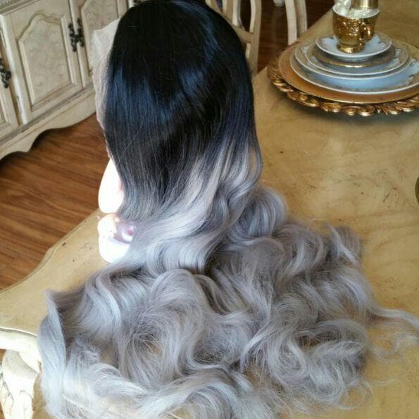 Black Gray Bodywave Ombre Lace Front Wig - Thumbnail 3
