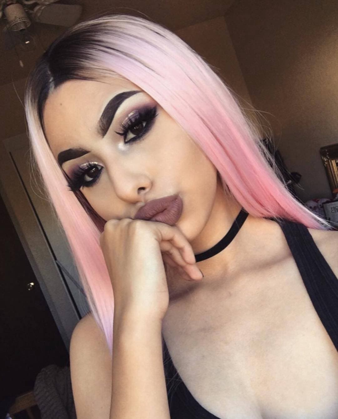 Ombre Black Pink Lace Front Wig - Thumbnail 5