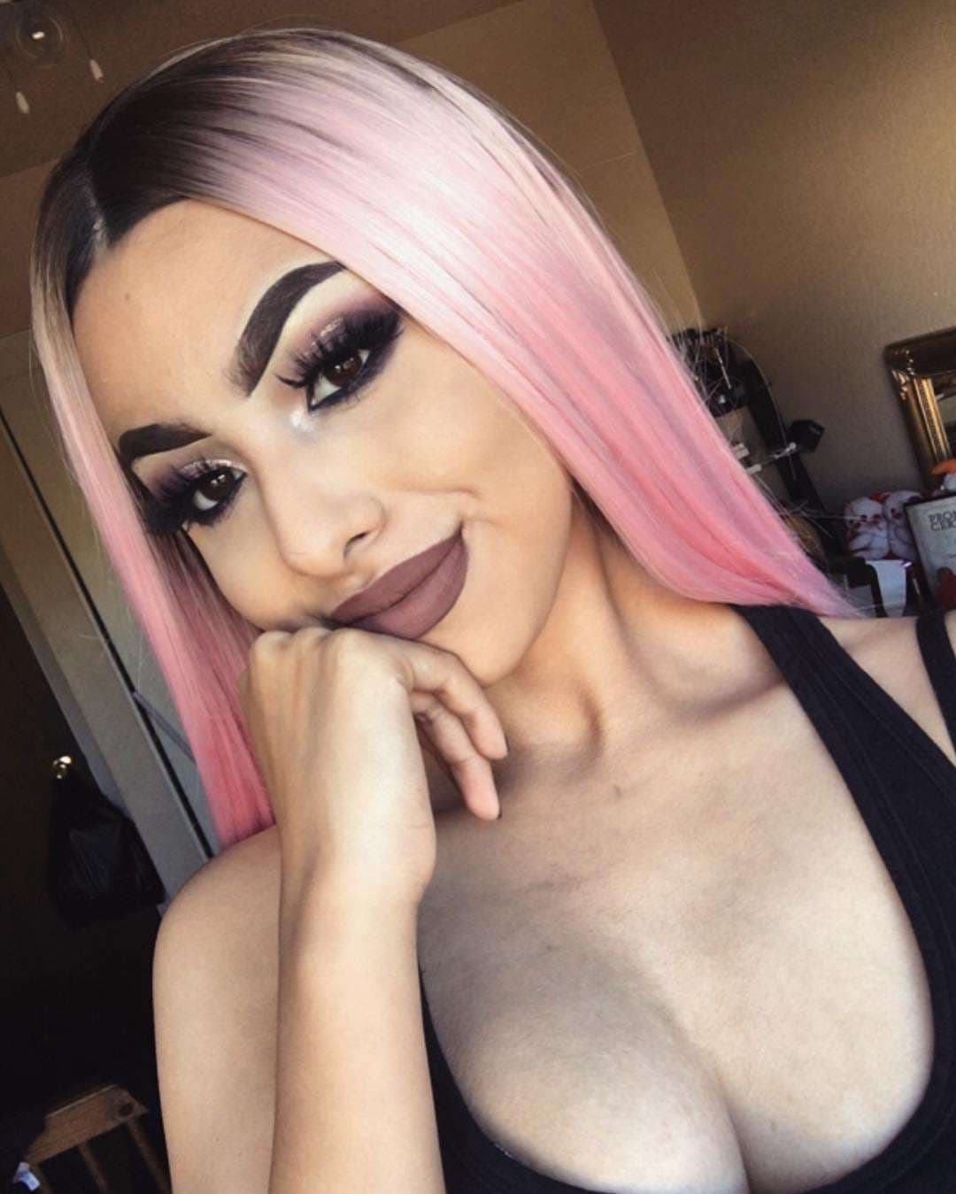 Ombre Black Pink Lace Front Wig - Thumbnail 4