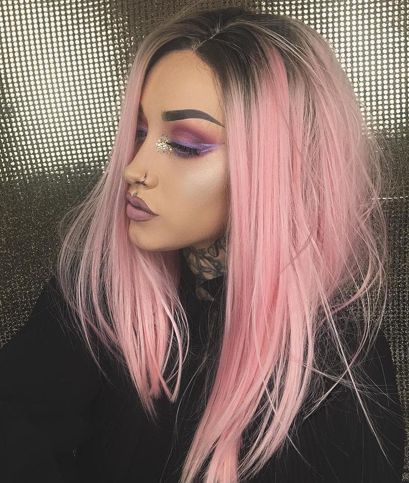 Ombre Black Pink Lace Front Wig - Thumbnail 6