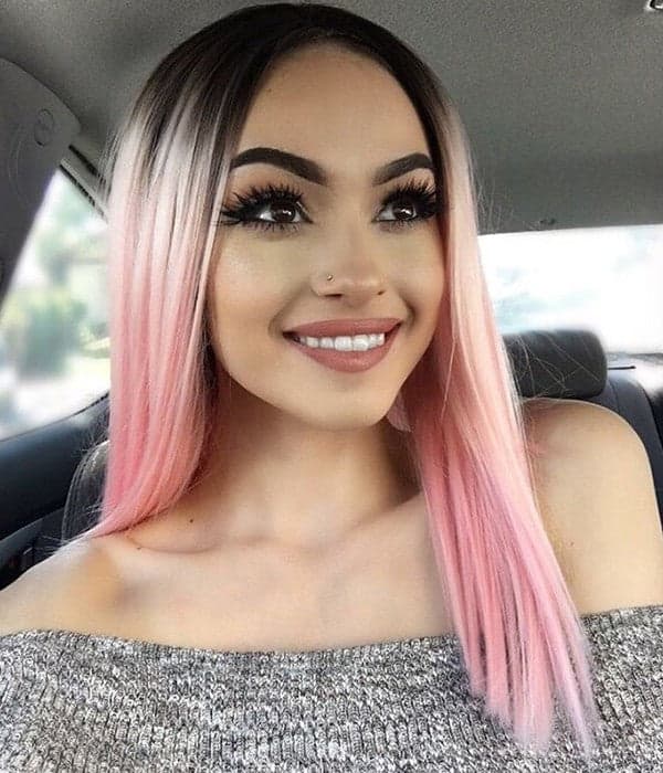 Ombre Black Pink Lace Front Wig - Thumbnail 7