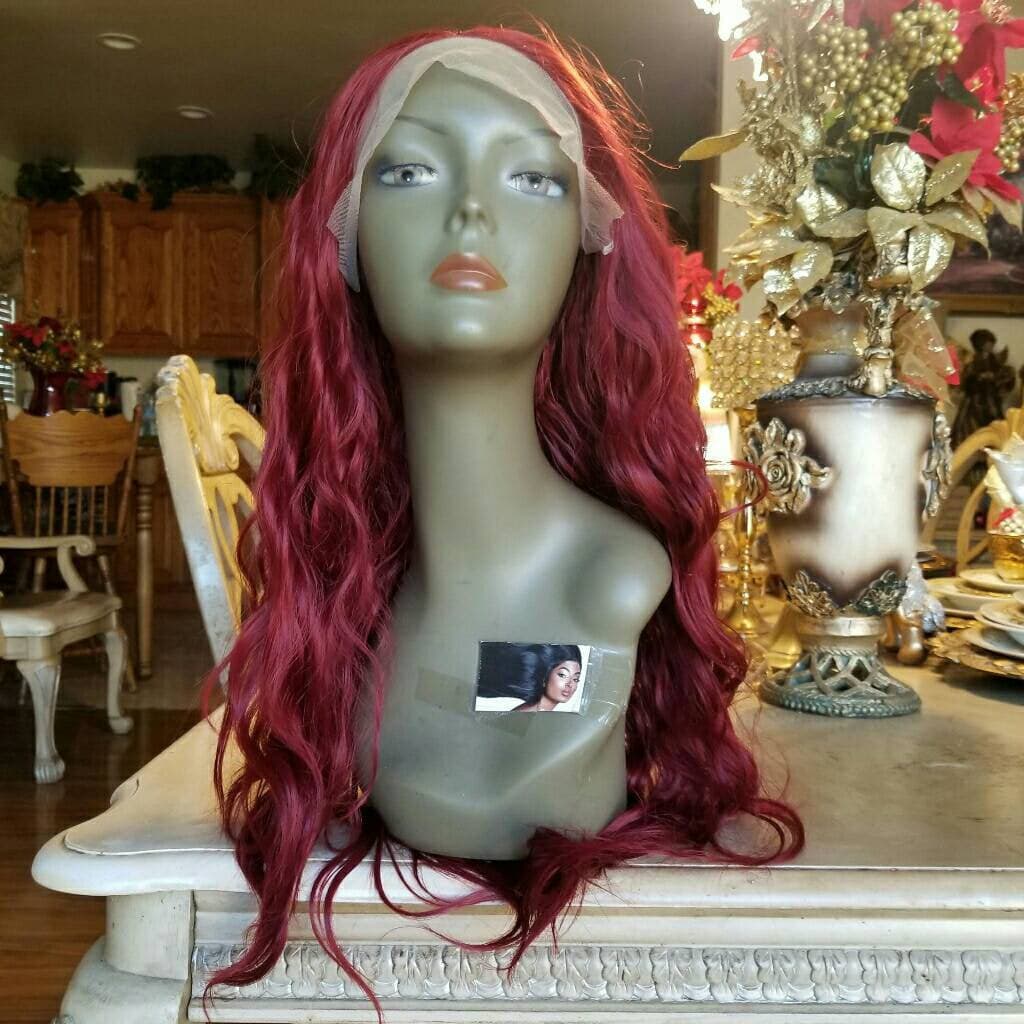 Dark Red Beauty Lace Front Wig - Ombre Turquoise - Thumbnail 3