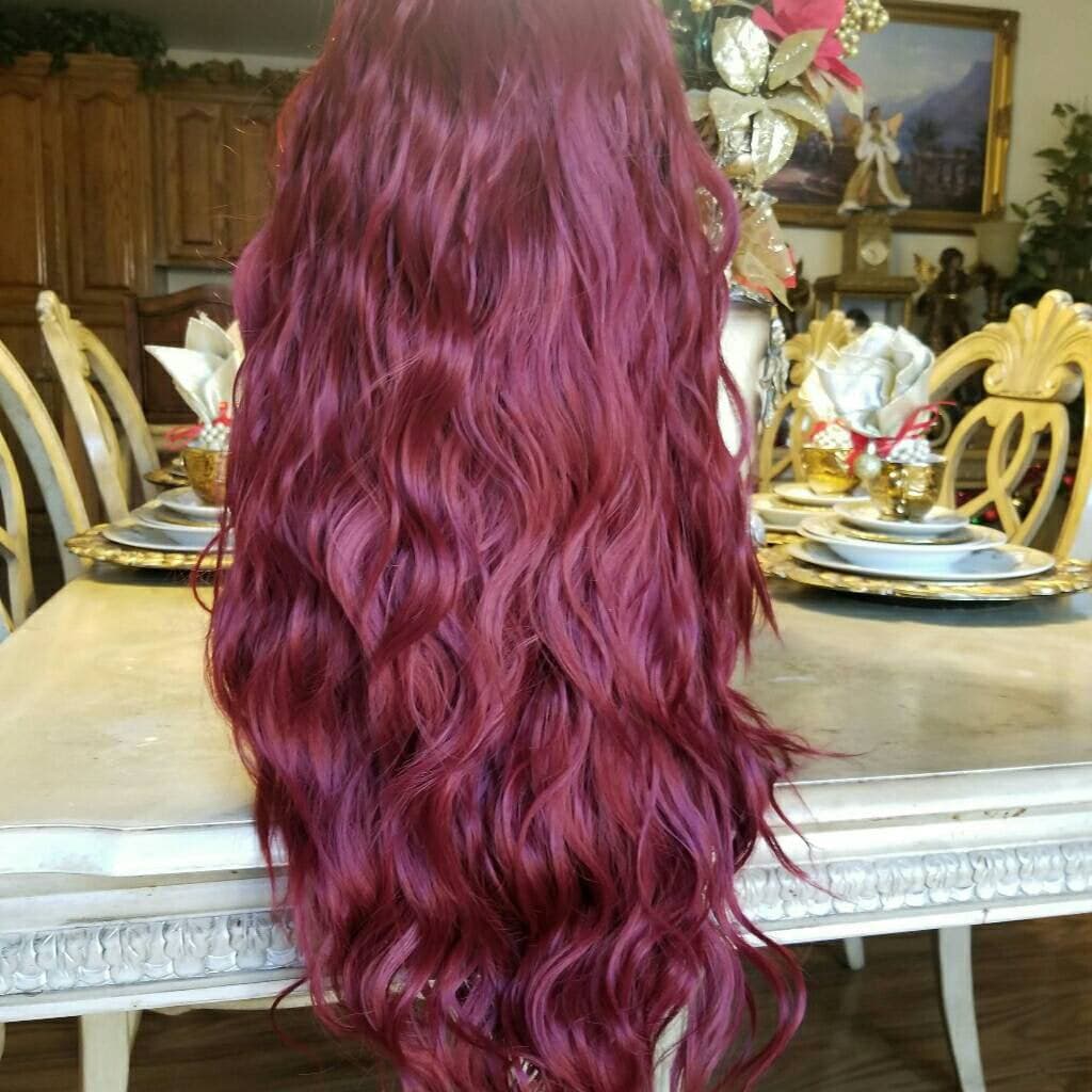 Dark Red Beauty Lace Front Wig - Ombre Turquoise - Thumbnail 4