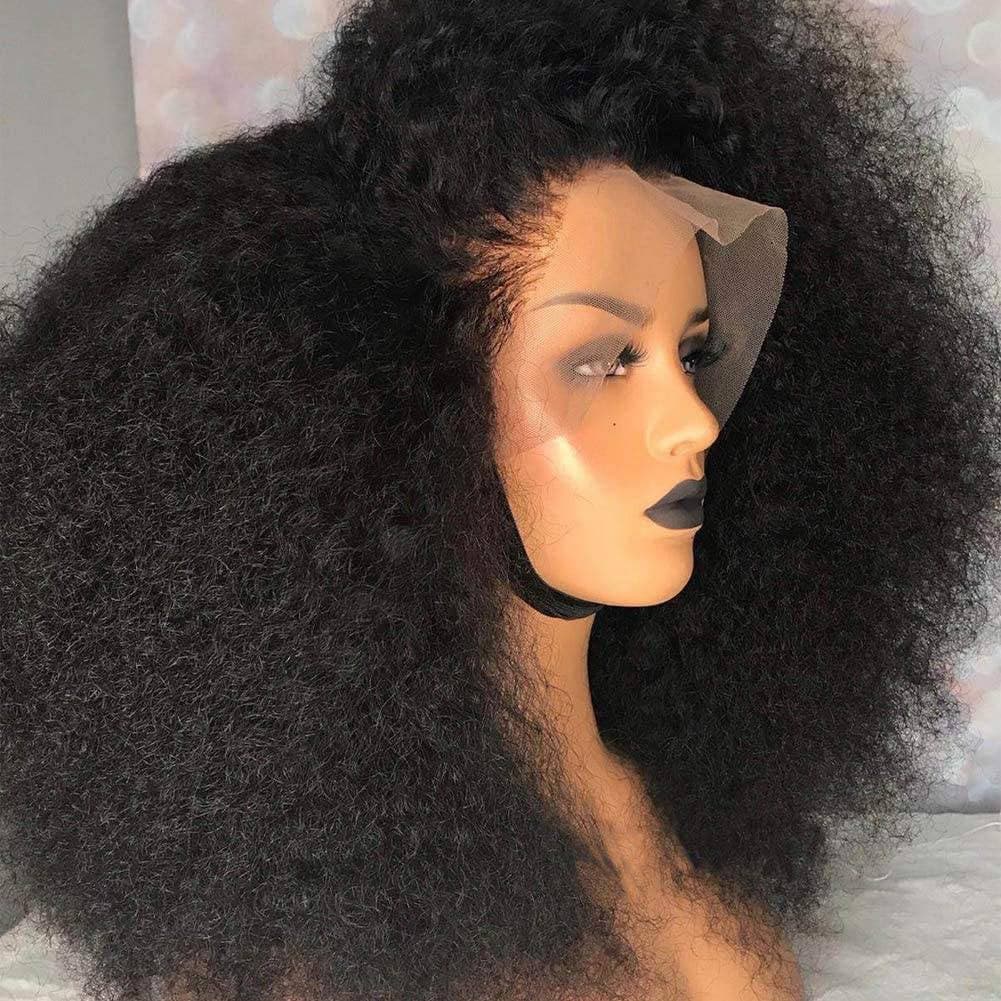 Black Curly// Human Hair/ Lace Front Wigs// Mongolian// Curly// Brazilian Remy//Wig//Glueless// Lacewig - Black / 22 - Thumbnail 2