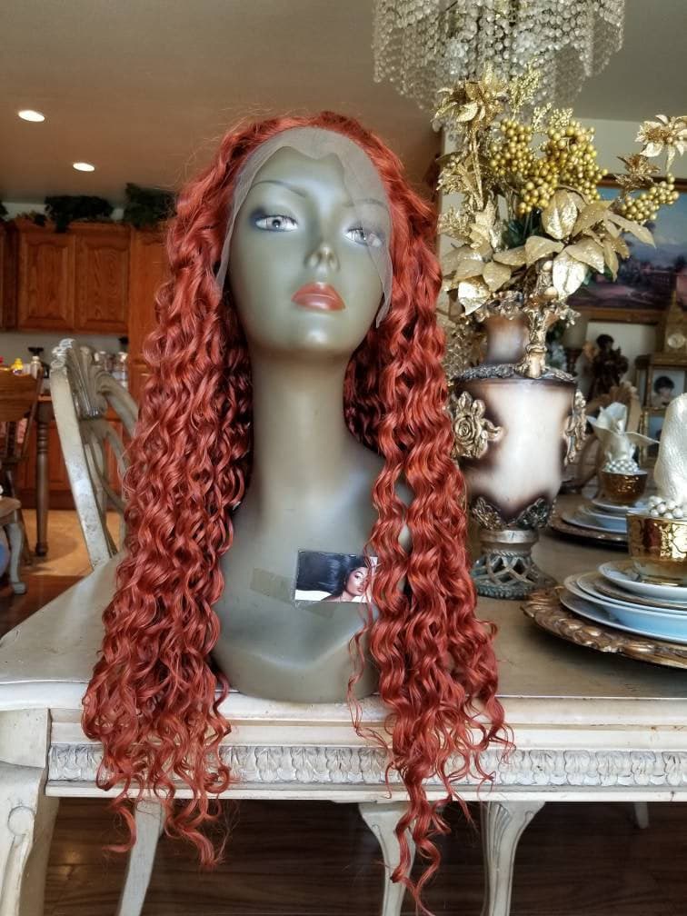 Copper Red Beauty Curly Waves Lace Front Wig - Copper Red - Thumbnail 2
