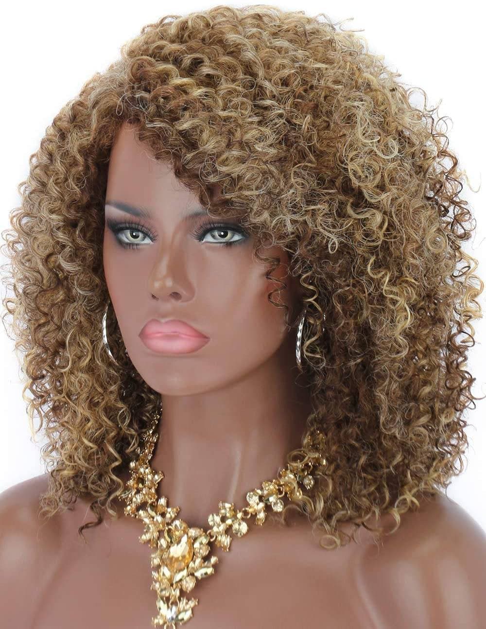 Brown Blonde Afro Kinky Curly Full Wig - Thumbnail 4