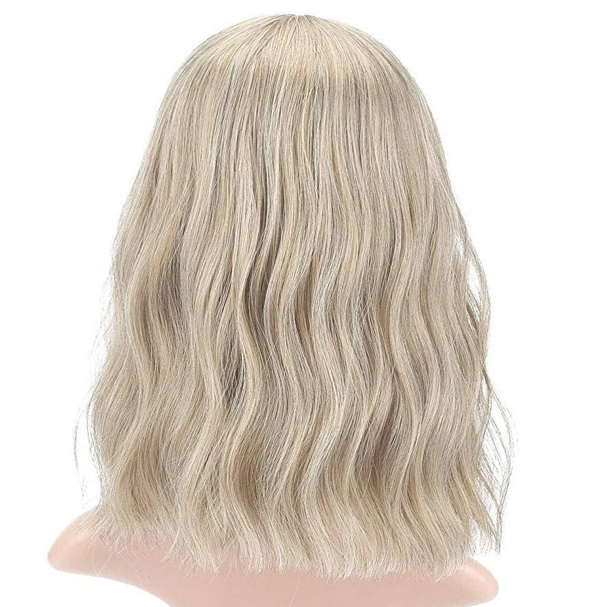 Ash Pale Blonde Shoulder Length Blonde Wigs for Women Bob Wig Bangs Straight Wigs Short Hair Costume,Wavy Blonde - Blonde - Thumbnail 3