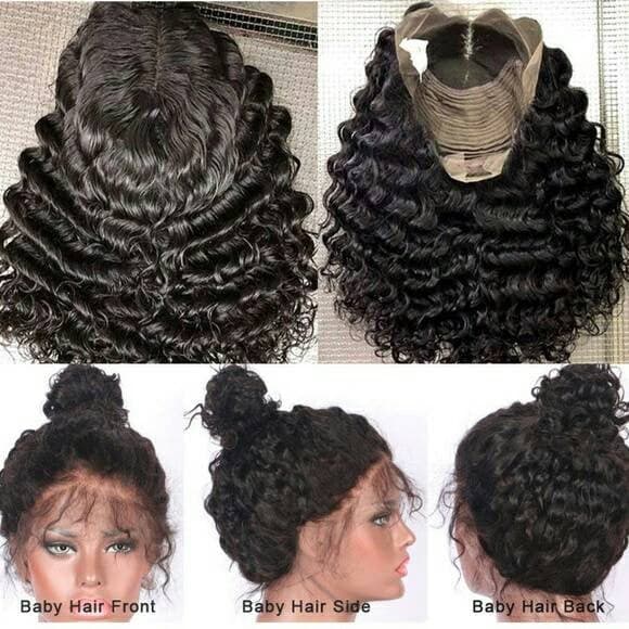 Black Curly// Human Hair/ Lace Front Wigs// Beautiful// Curly// Brazilian Remy//Wig//Glueless// Lacewig//Water Wave//Natural - Black / 12 - Thumbnail 5