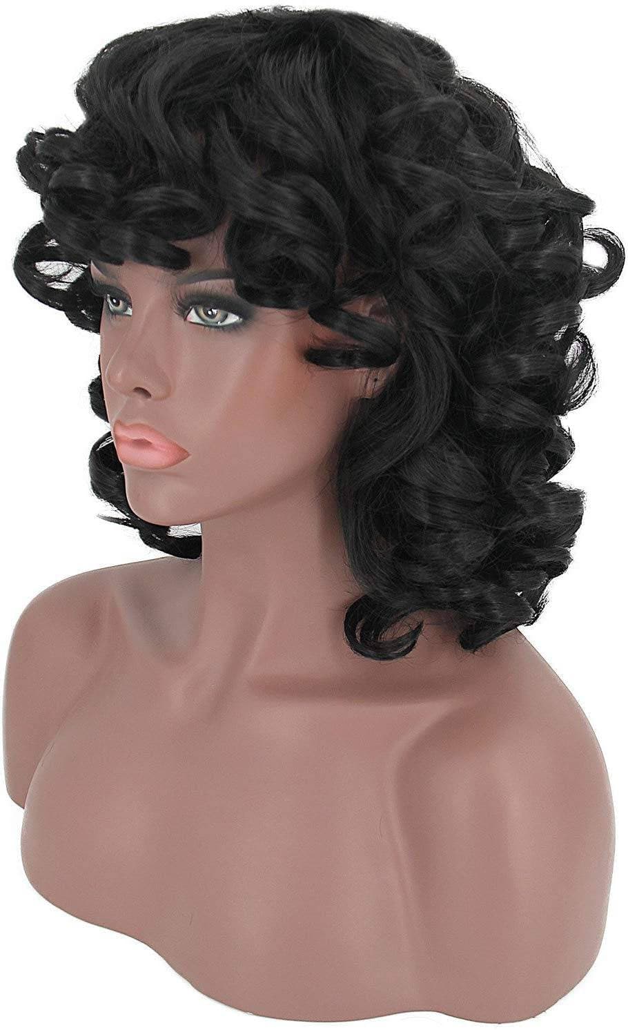Black/ Big Curly Wig/Wi Exquisite Black Short Curly/ Synthetic Afro/ with Bangs for Black Women Heat Resistant Hair - Thumbnail 3