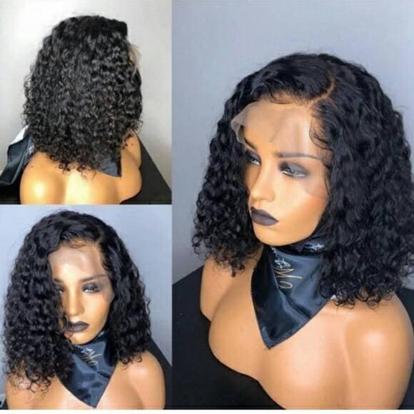 Black Curly// Human Hair/ Lace Front Wigs// Beautiful// Curly// Brazilian Remy//Wig//Glueless// Lacewig//Water Wave//Natural - Black / 8 - Thumbnail 2