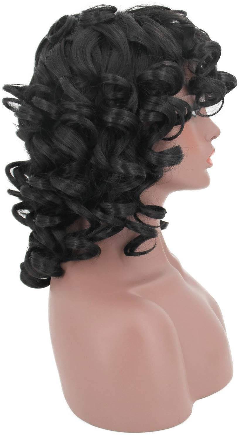 Black/ Big Curly Wig/Wi Exquisite Black Short Curly/ Synthetic Afro/ with Bangs for Black Women Heat Resistant Hair - Thumbnail 2