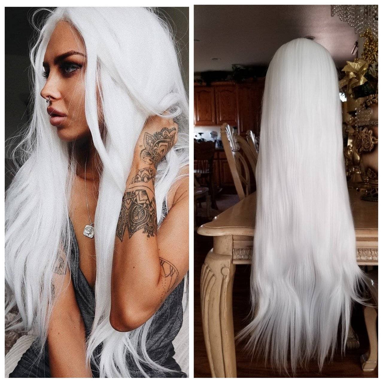White Lace Front Wig - White - Thumbnail 2