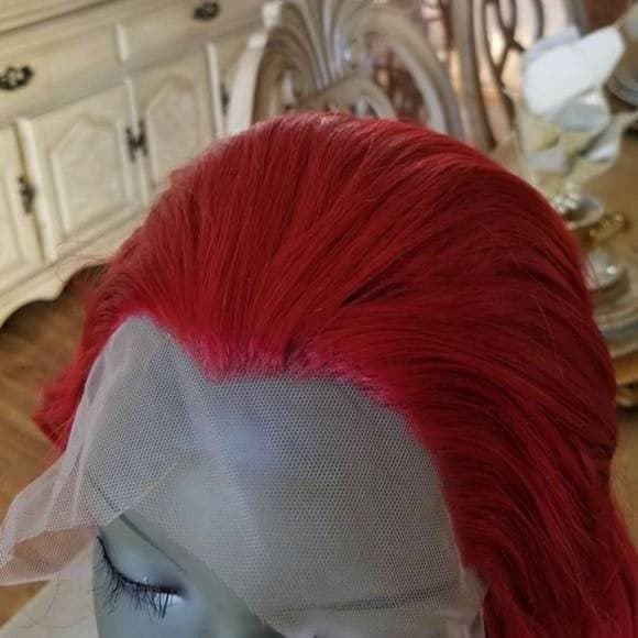 Red Wavy Lace Front Wig - Red - Thumbnail 5
