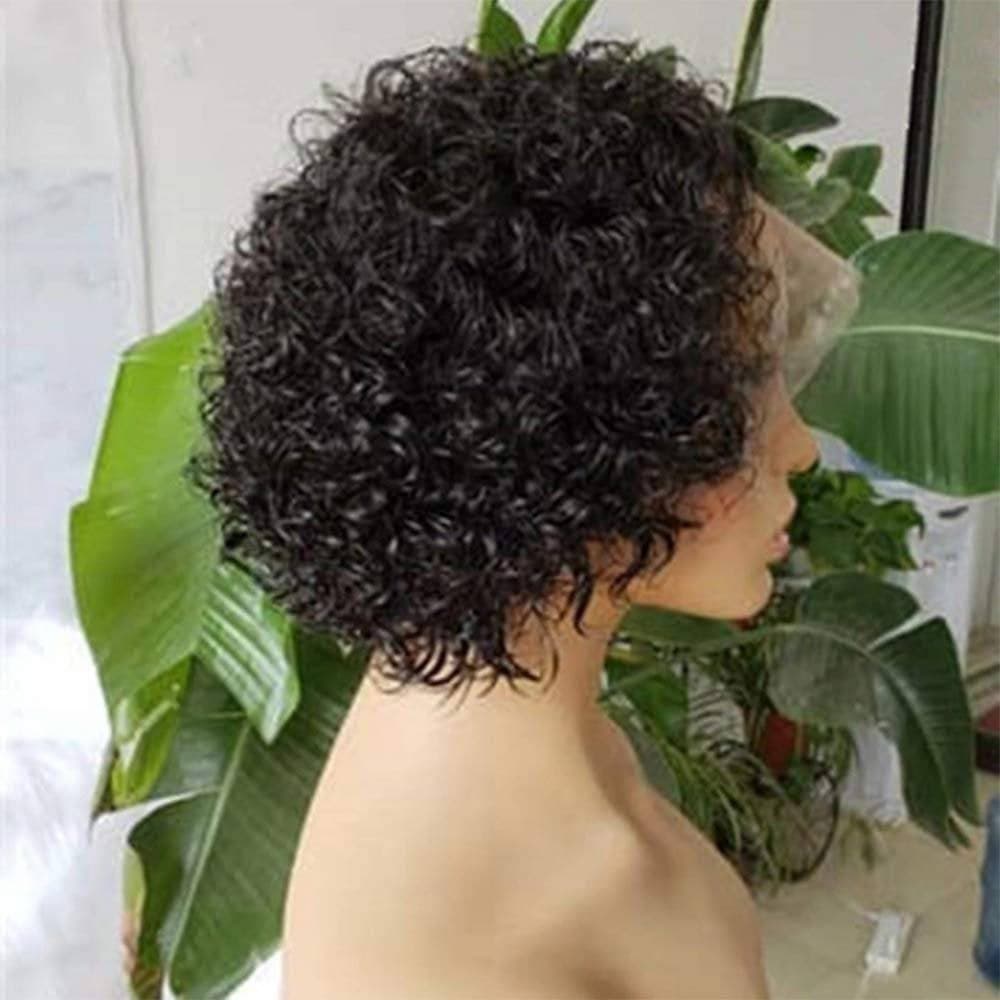 Pixie Cut Wig 13x4 Lace Front Wig Deep Curly Lace Front Wigs Human Hair Short Bob Wig Human Hair Lace Front Bob Cut Wig With Baby Hair 6 inc - Black / 6-8 - Thumbnail 5