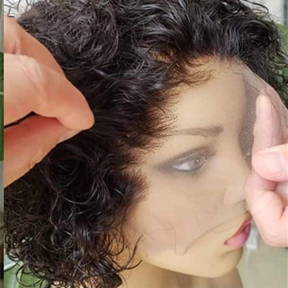 Pixie Cut Wig 13x4 Lace Front Wig Deep Curly Lace Front Wigs Human Hair Short Bob Wig Human Hair Lace Front Bob Cut Wig With Baby Hair 6 inc - Black / 6-8 - Thumbnail 3