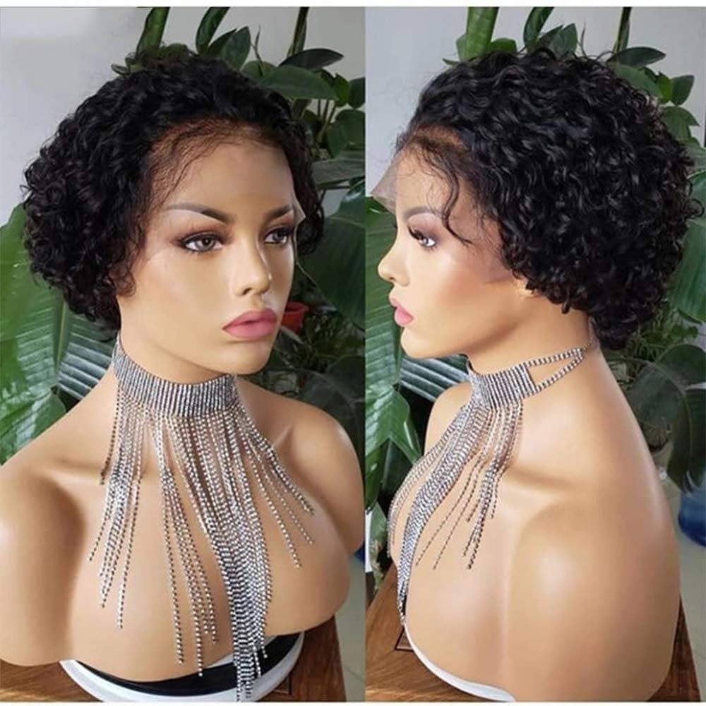 Pixie Cut Wig 13x4 Lace Front Wig Deep Curly Lace Front Wigs Human Hair Short Bob Wig Human Hair Lace Front Bob Cut Wig With Baby Hair 6 inc - Black / 6-8 - Thumbnail 2