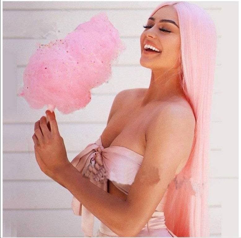 Pink Straight Lace Front Wig - Pink - Thumbnail 2