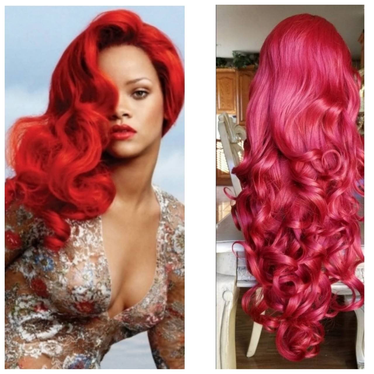 Red Wavy Lace Front Wig - Red - Thumbnail 3