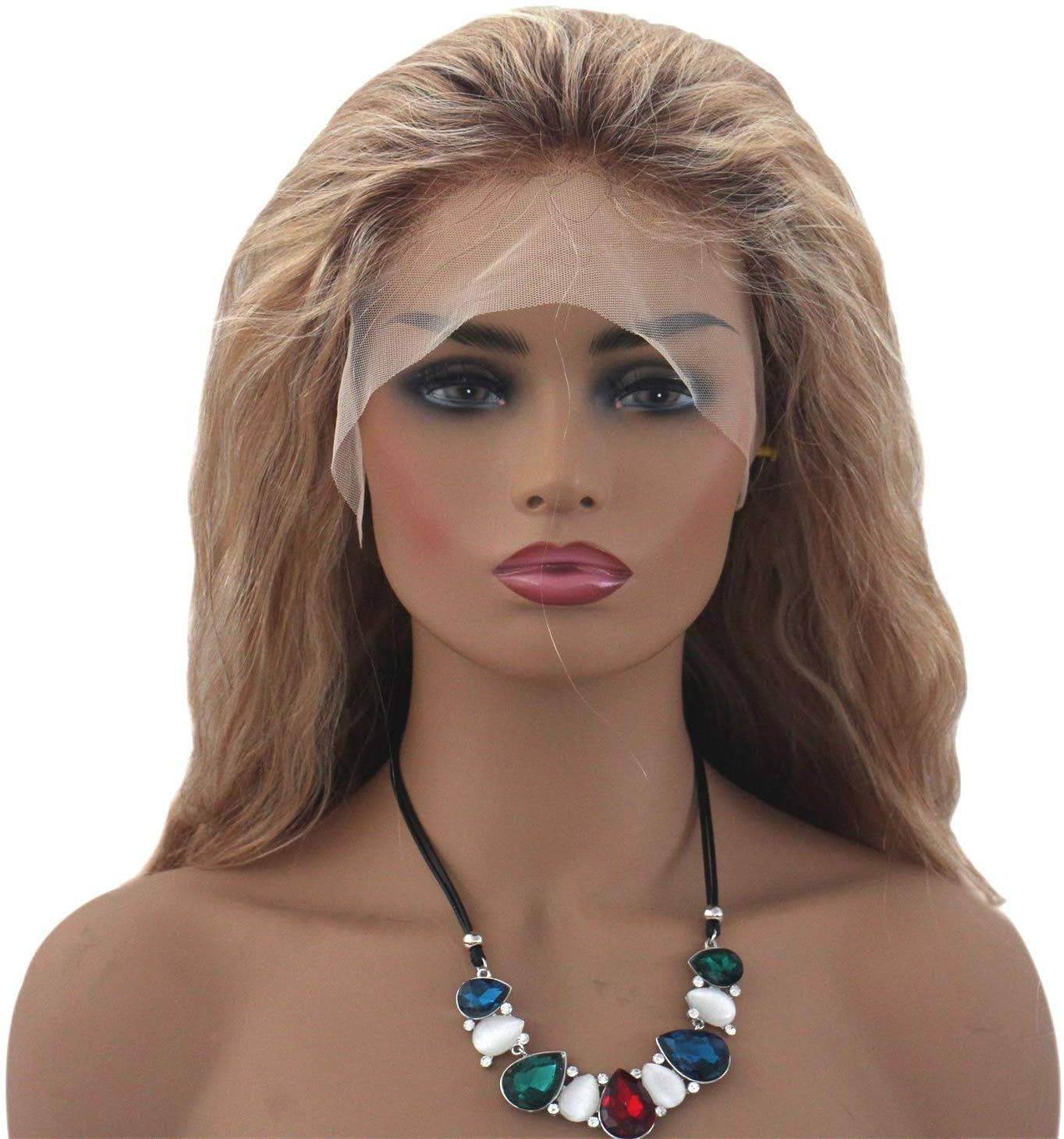 Balayage Ombre Human Hair Lace Front Wigs Medium Brown Roots to Golden Brown with Blonde Highlights Wavy Brazilian Remy Wig Glueless Lacewig - Ombre Blonde - Thumbnail 3