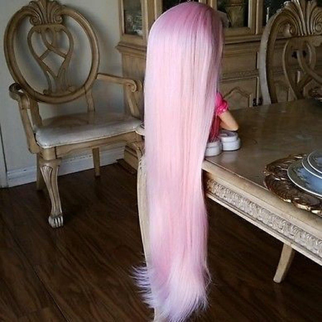 Pink Straight Lace Front Wig - Pink - Thumbnail 4