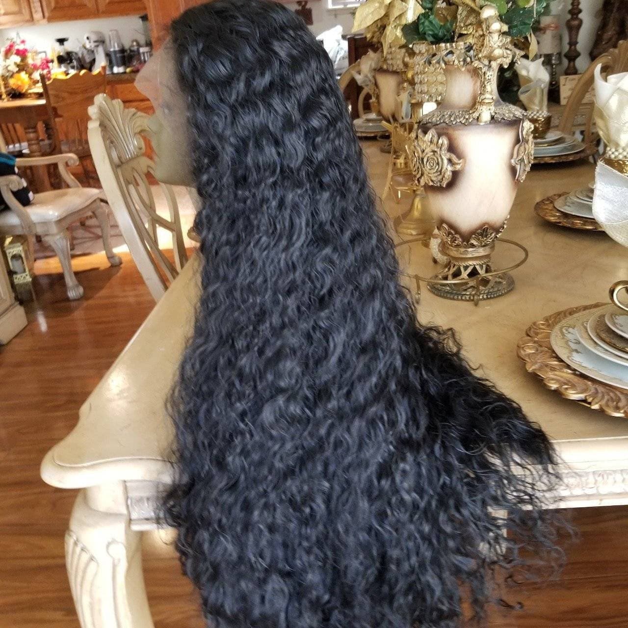 Black Curly Lace Front Wig - Black - Thumbnail 3