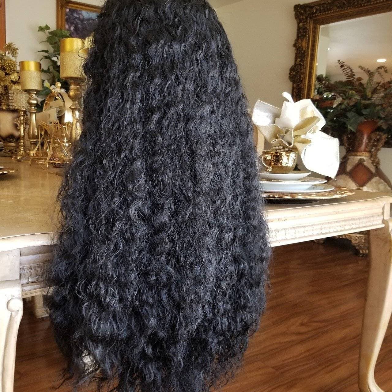 Black Curly Lace Front Wig - Black - Thumbnail 4