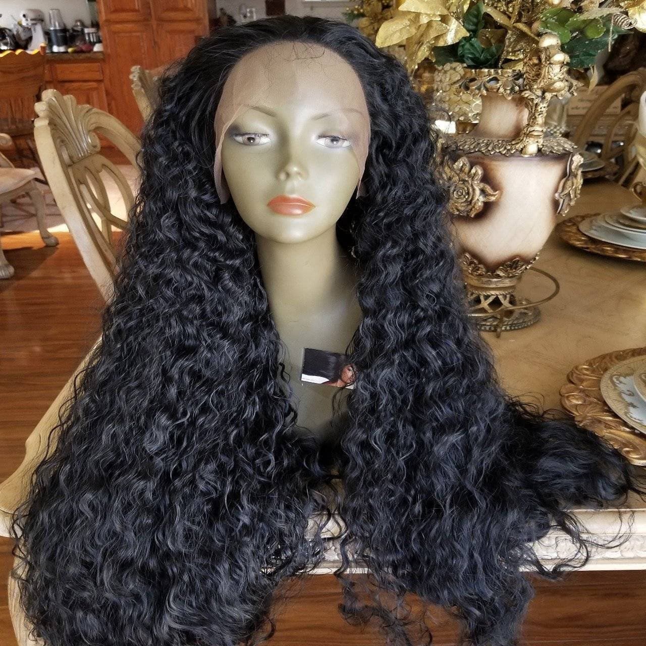 Black Curly Lace Front Wig - Black - Thumbnail 2