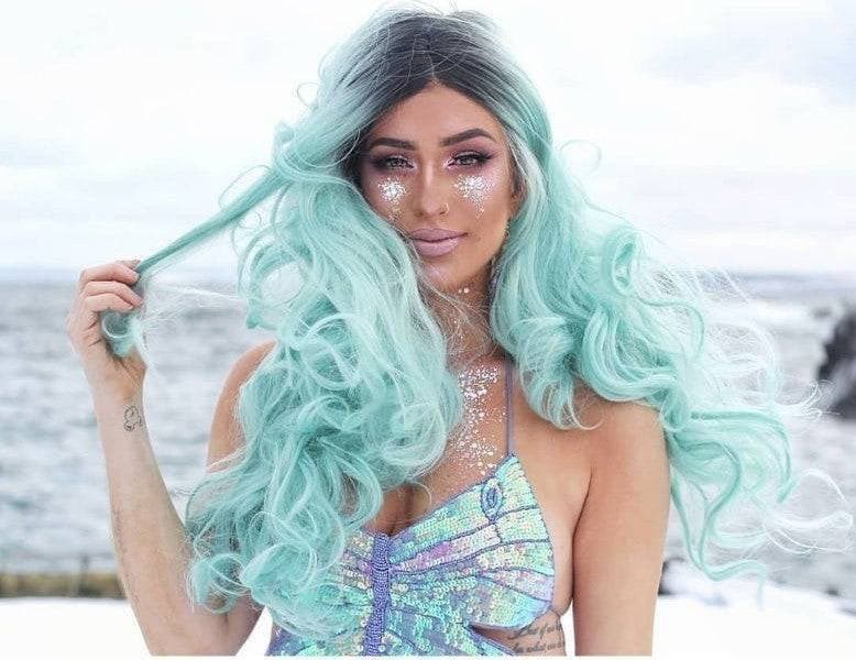 Ombre Mint Green Lace Front Wig - Ombre Black Green