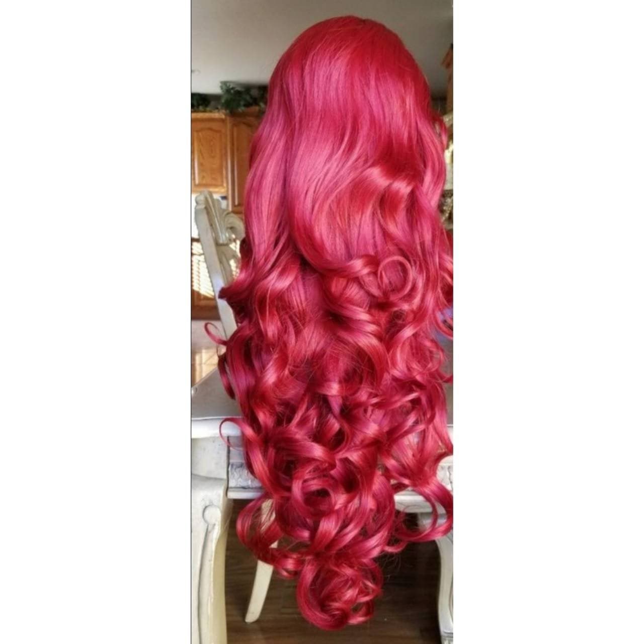 Red Wavy Lace Front Wig - Red - Thumbnail 4