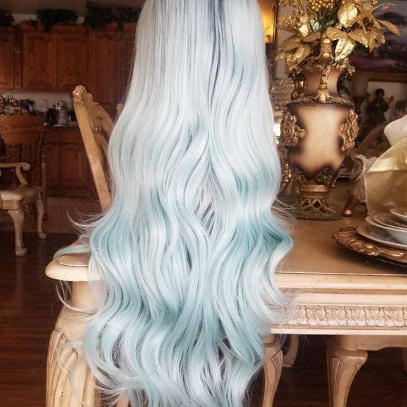 Ombre Mint Green Lace Front Wig - Ombre Black Green - Thumbnail 5