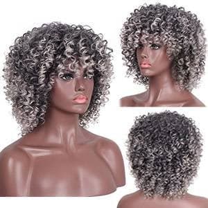 Salt and Pepper Gray/ Kinky Curly Wig/Wi Exquisite Black Short Kinky Curly/ Synthetic Afro/ with Bangs for Black Women Heat Resistant Hair - Thumbnail 5