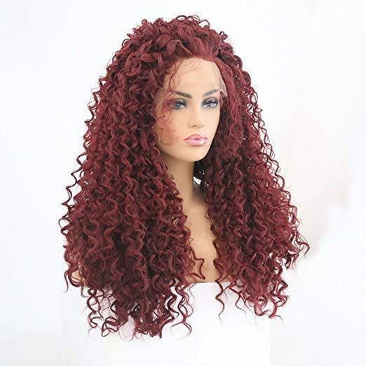 Red Curly Lace Front Wig - Red - Thumbnail 2
