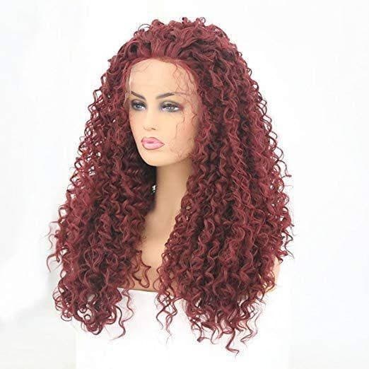 Red Curly Lace Front Wig - Red - Thumbnail 3