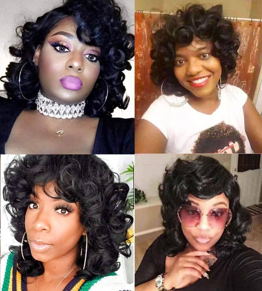 Black/Curly Wig/Wi Exquisite Black Short Kinky Curly/ Synthetic Afro/ with Bangs for Black Women Heat Resistant Hair - Thumbnail 5
