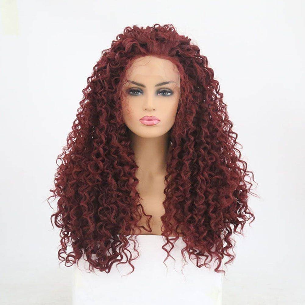 Red Curly Lace Front Wig - Red - Thumbnail 4
