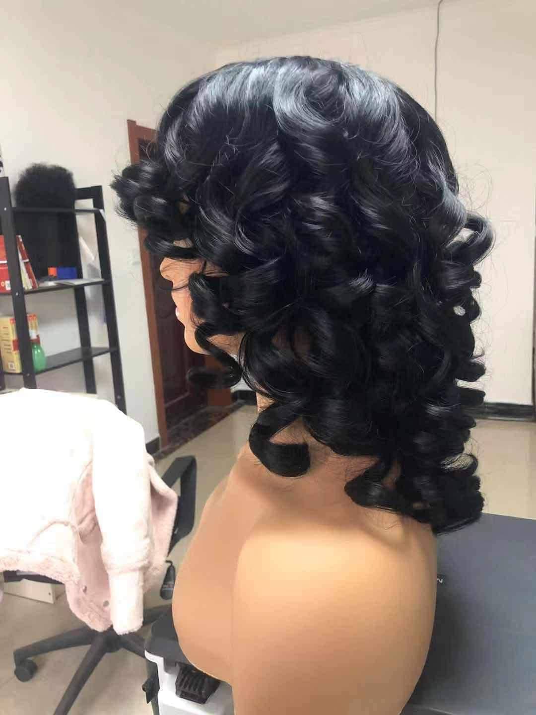 Black/Curly Wig/Wi Exquisite Black Short Kinky Curly/ Synthetic Afro/ with Bangs for Black Women Heat Resistant Hair - Thumbnail 3